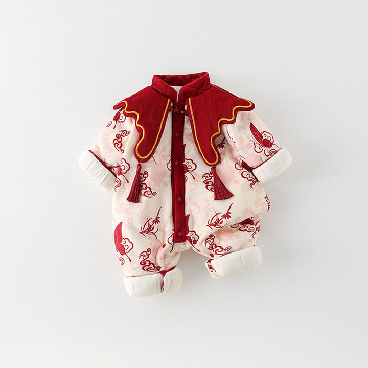 Tutina intera a maniche lunghe in cotone per bambina con motivo a farfalle invernali e nuvole di buon auspicio, motivo Buddha Stones - image 3