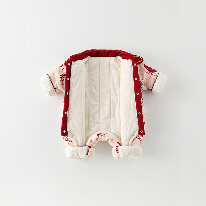 Tutina intera a maniche lunghe in cotone per bambina con motivo a farfalle invernali e nuvole di buon auspicio, motivo Buddha Stones - image 4