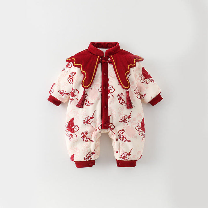 Tutina intera a maniche lunghe in cotone per bambina con motivo a farfalle invernali e nuvole di buon auspicio, motivo Buddha Stones - LavandaBlush - 10-15 milioni - image 0