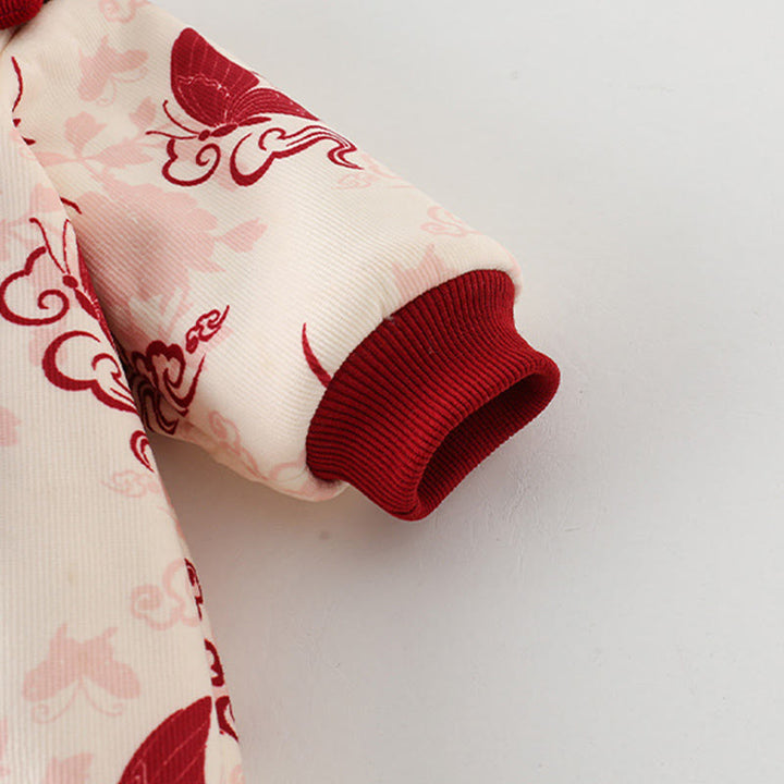 Tutina intera a maniche lunghe in cotone per bambina con motivo a farfalle invernali e nuvole di buon auspicio, motivo Buddha Stones - image 8