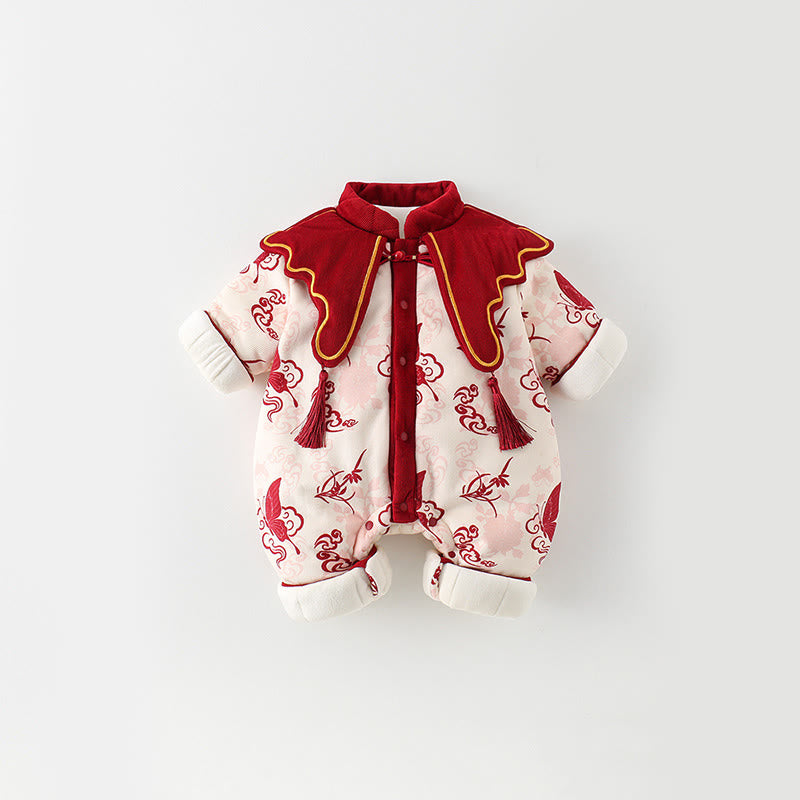 Tutina intera a maniche lunghe in cotone per bambina con motivo a farfalle invernali e nuvole di buon auspicio, motivo Buddha Stones - image 1