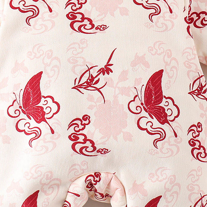 Tutina intera a maniche lunghe in cotone per bambina con motivo a farfalle invernali e nuvole di buon auspicio, motivo Buddha Stones - image 10