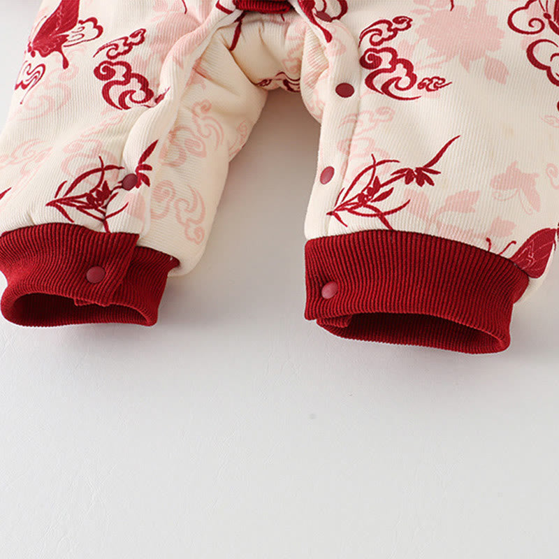 Tutina intera a maniche lunghe in cotone per bambina con motivo a farfalle invernali e nuvole di buon auspicio, motivo Buddha Stones - image 9