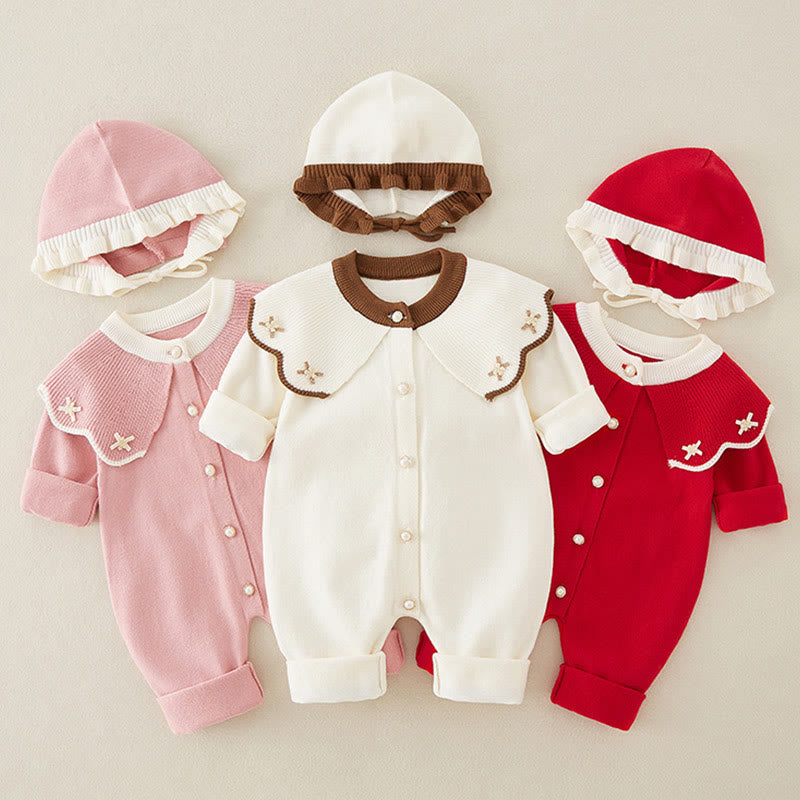 Tutina intera in maglia con cappuccio e maniche lunghe per neonata, con motivo a blocchi di colore, primavera-autunno , Buddha Stones - image 1