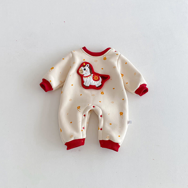 Tutina intera a maniche lunghe in cotone per neonato e bambina, motivo: Buddha Stones, modello: Anno del Cavallo Invernale - Beige - 18-24 mesi - image 0