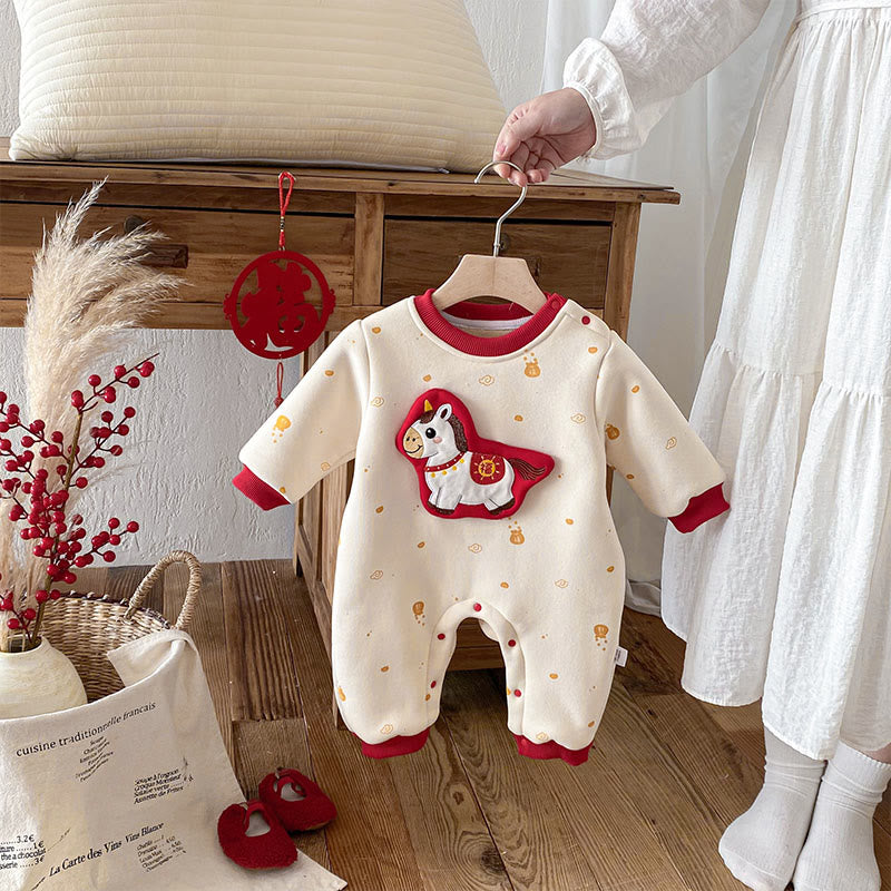 Tutina intera a maniche lunghe in cotone per neonato e bambina, motivo: Buddha Stones, modello: Anno del Cavallo Invernale - image 1