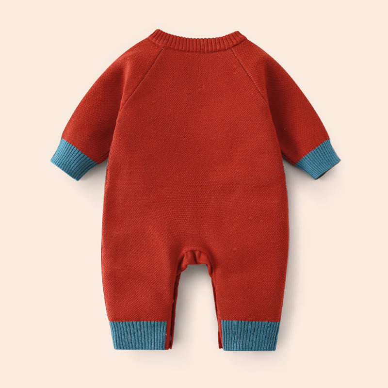 Tutina intera in maglia a maniche lunghe in cotone per neonato e bambina, motivo panda rosso, autunno inverno, Buddha Stones - image 2