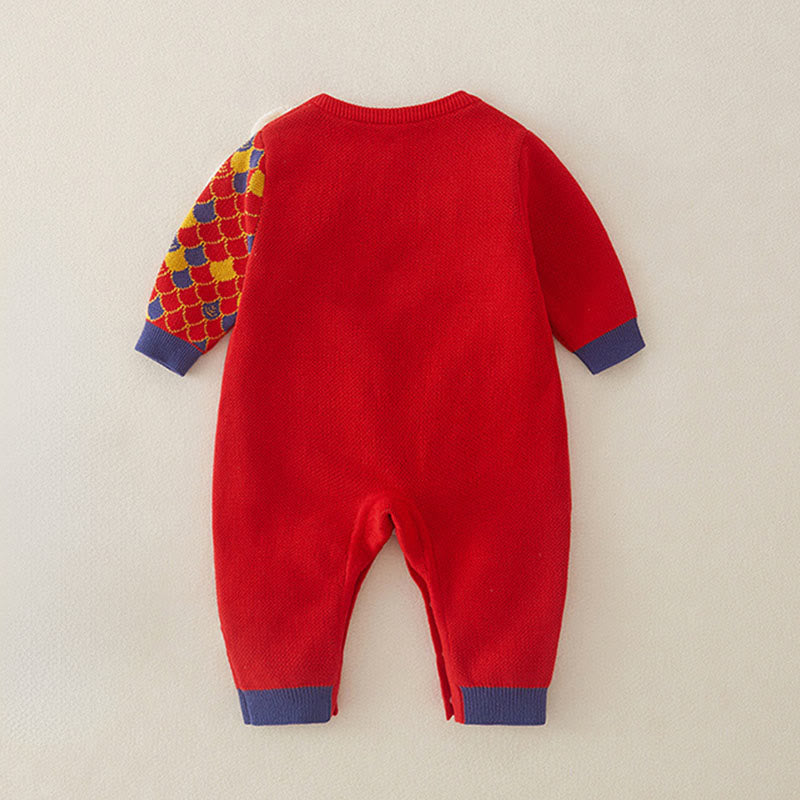 Tutina intera in maglia a maniche lunghe in cotone per neonato e bambina, motivo drago rosso, autunno inverno, Buddha Stones - image 1