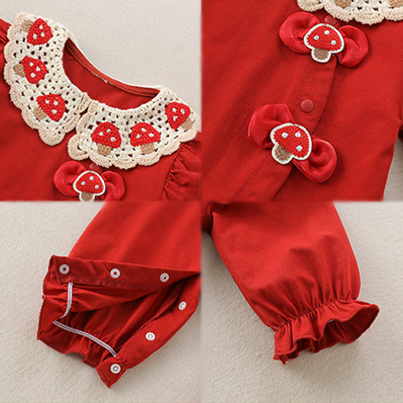 Tutina intera a maniche lunghe in cotone per neonata con motivo a fragole rosse e Buddha Stones, primavera-autunno - image 4