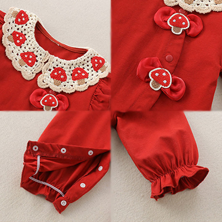 Tutina intera a maniche lunghe in cotone per neonata con motivo a fragole rosse e Buddha Stones, primavera-autunno - image 4