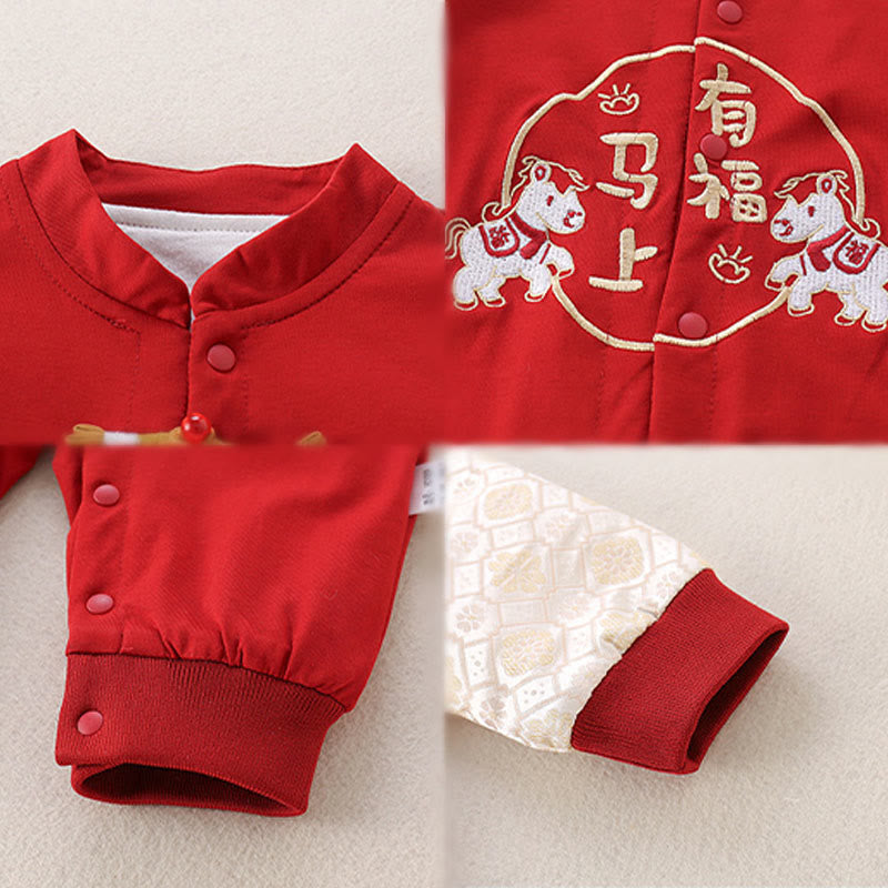 Tutina intera a maniche lunghe in cotone per neonato, bambina e ragazzo, con Buddha Stones, primavera e autunno, rossa, anno del cavallo, buona fortuna - image 5