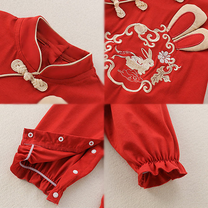 Tutina intera a maniche lunghe in cotone per bambina con motivo a coniglio rosso, motivo Buddha Stones, primavera-autunno - image 4