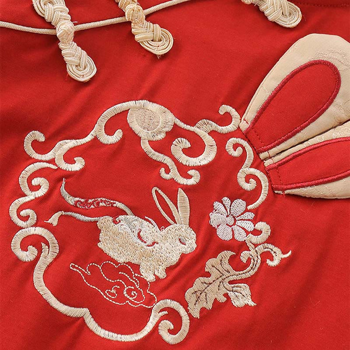 Tutina intera a maniche lunghe in cotone per bambina con motivo a coniglio rosso, motivo Buddha Stones, primavera-autunno - image 5