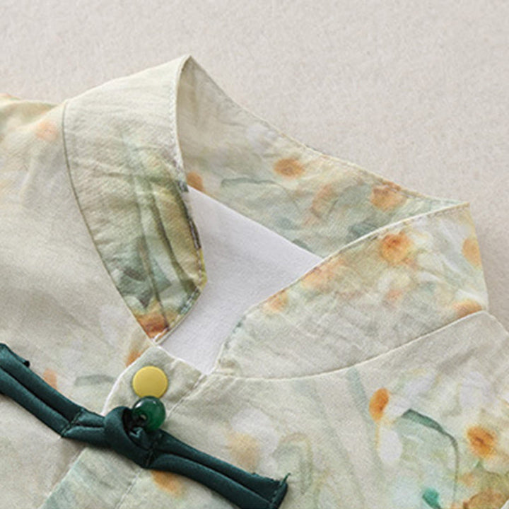 Tutina intera a maniche lunghe in cotone per bambina con motivo Buddha Stones, primavera, autunno, fiori beige, erba verde - image 7