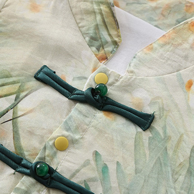 Tutina intera a maniche lunghe in cotone per bambina con motivo Buddha Stones, primavera, autunno, fiori beige, erba verde - image 8