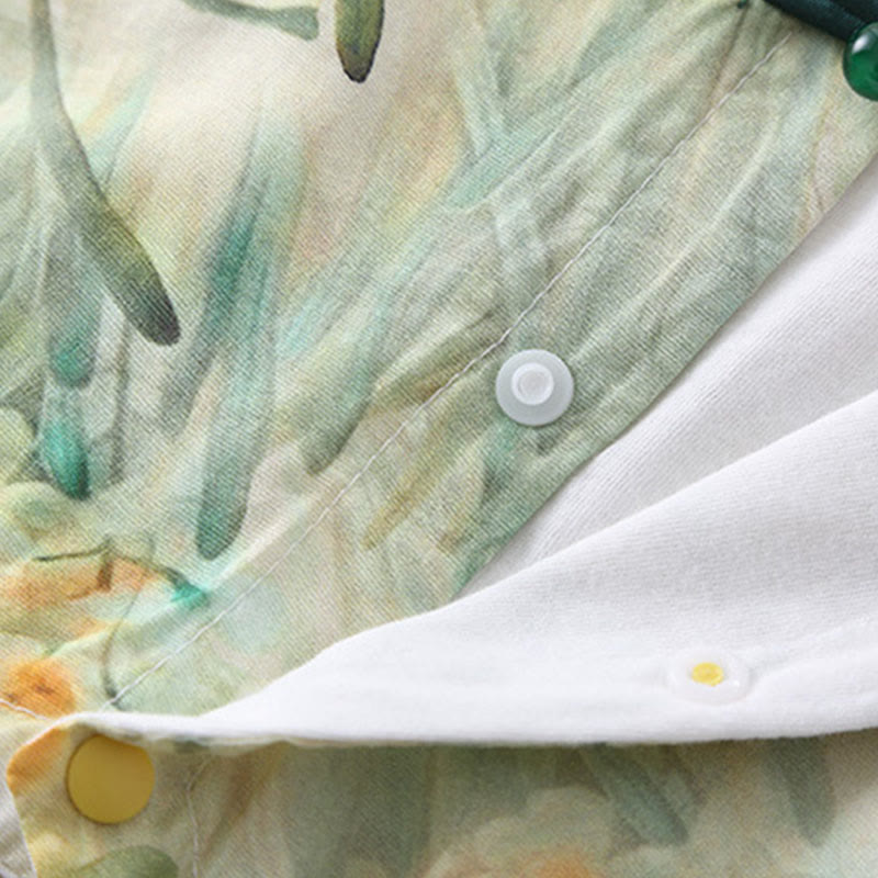 Tutina intera a maniche lunghe in cotone per bambina con motivo Buddha Stones, primavera, autunno, fiori beige, erba verde - image 9