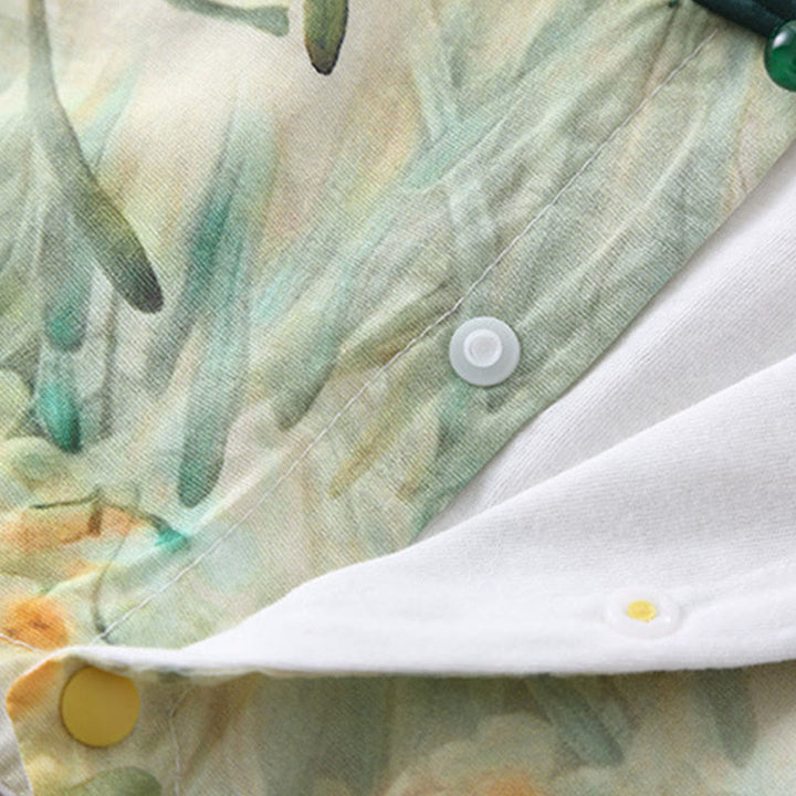 Tutina intera a maniche lunghe in cotone per bambina con motivo Buddha Stones, primavera, autunno, fiori beige, erba verde - image 9