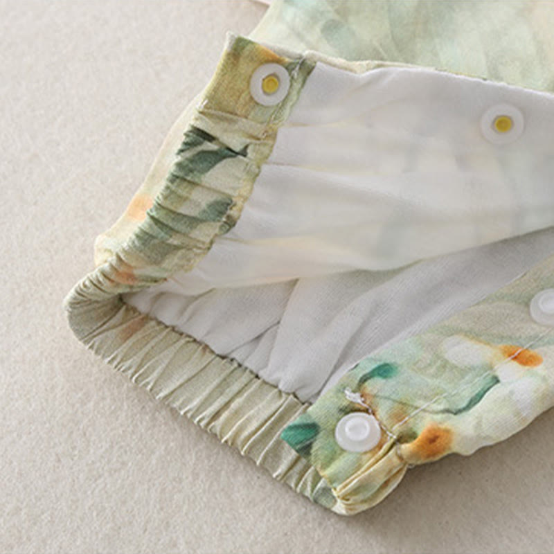 Tutina intera a maniche lunghe in cotone per bambina con motivo Buddha Stones, primavera, autunno, fiori beige, erba verde - image 12