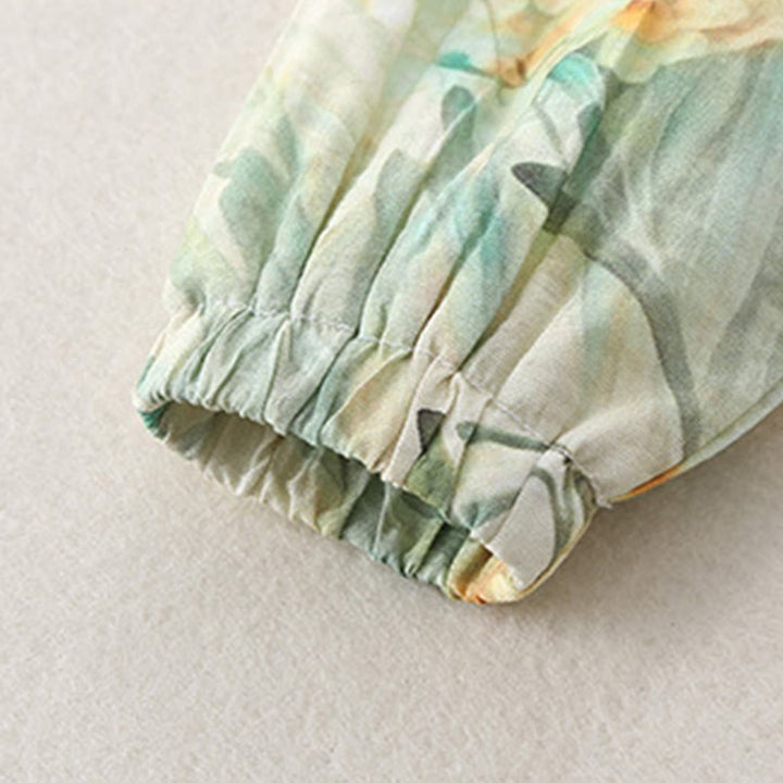 Tutina intera a maniche lunghe in cotone per bambina con motivo Buddha Stones, primavera, autunno, fiori beige, erba verde - image 14