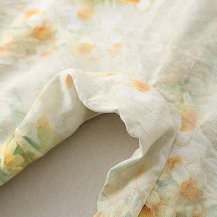 Tutina intera a maniche lunghe in cotone per bambina con motivo Buddha Stones, primavera, autunno, fiori beige, erba verde - image 11