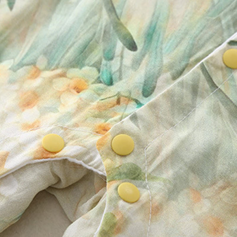 Tutina intera a maniche lunghe in cotone per bambina con motivo Buddha Stones, primavera, autunno, fiori beige, erba verde - image 10