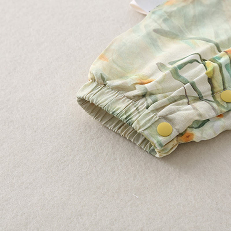 Tutina intera a maniche lunghe in cotone per bambina con motivo Buddha Stones, primavera, autunno, fiori beige, erba verde - image 13