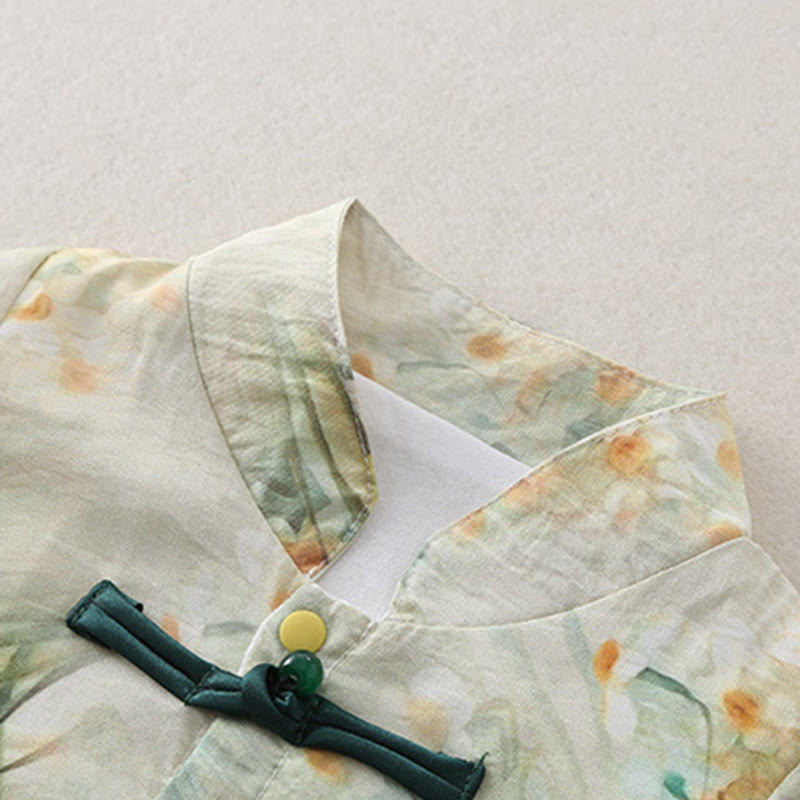 Tutina intera a maniche lunghe in cotone per bambina con motivo Buddha Stones, primavera, autunno, fiori beige, erba verde - image 6