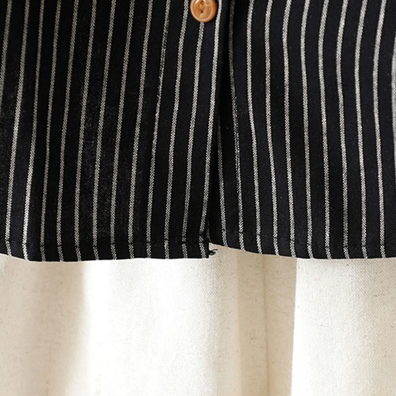Camicia da donna a maniche lunghe con colletto rialzato, bottoni e tasca, motivo a righe autunnali Buddha Stones - image 16