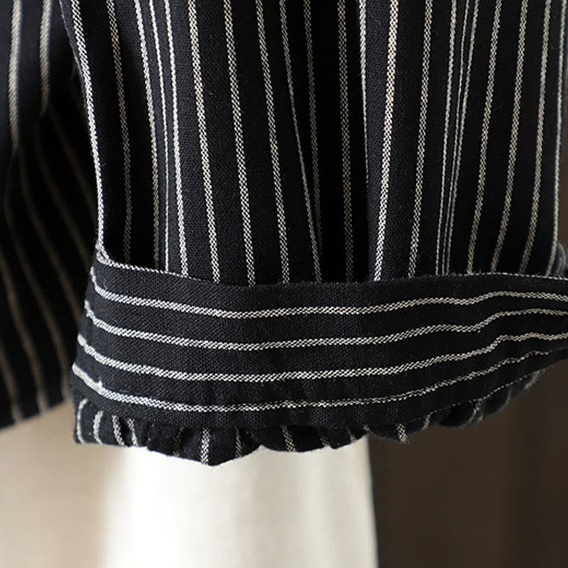 Camicia da donna a maniche lunghe con colletto rialzato, bottoni e tasca, motivo a righe autunnali Buddha Stones - image 17