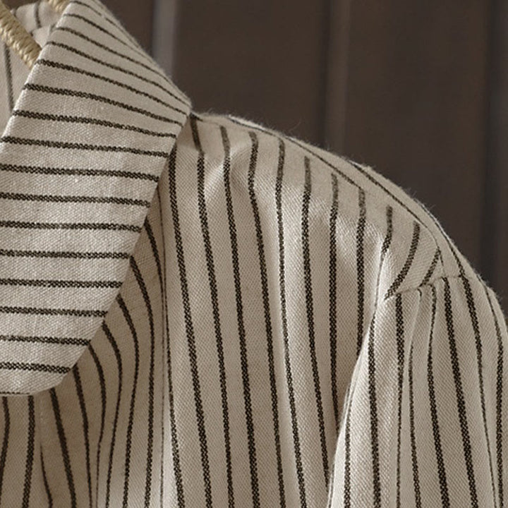 Camicia da donna a maniche lunghe con colletto rialzato, bottoni e tasca, motivo a righe autunnali Buddha Stones - image 6