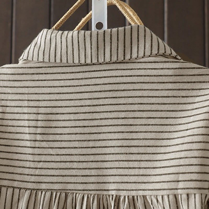 Camicia da donna a maniche lunghe con colletto rialzato, bottoni e tasca, motivo a righe autunnali Buddha Stones - image 12