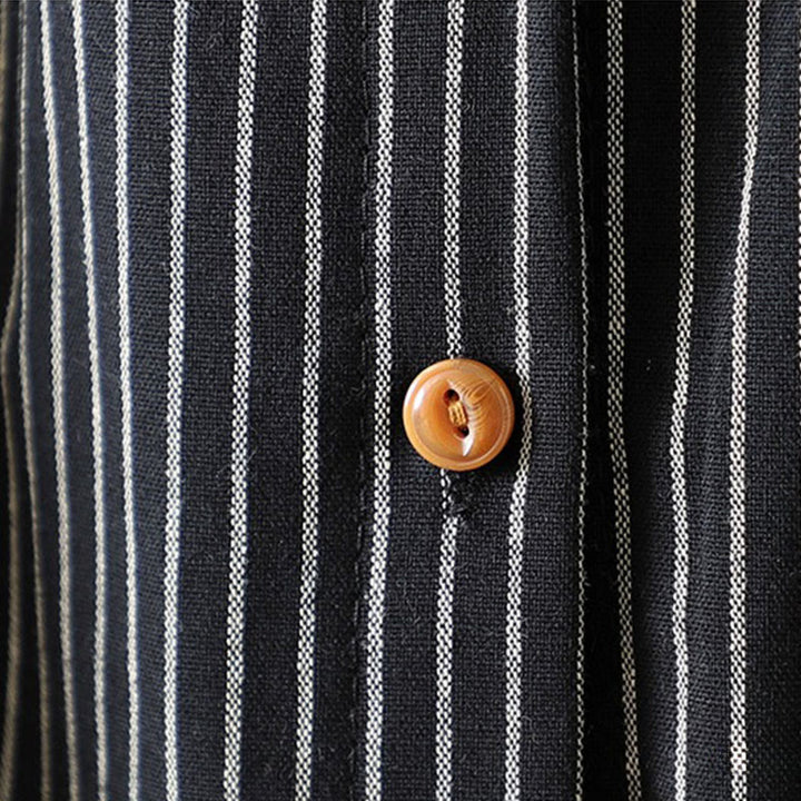 Camicia da donna a maniche lunghe con colletto rialzato, bottoni e tasca, motivo a righe autunnali Buddha Stones - image 19