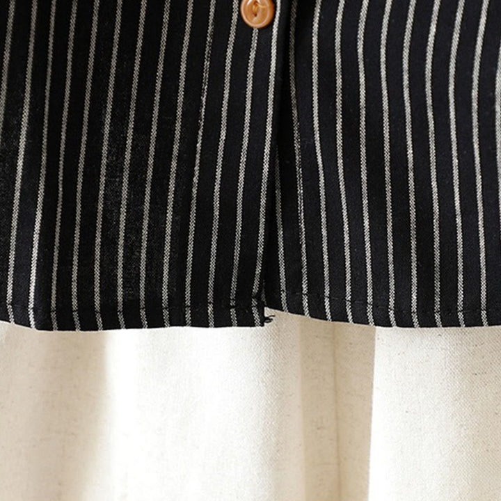 Camicia da donna a maniche lunghe con colletto rialzato, bottoni e tasca, motivo a righe autunnali Buddha Stones - image 16