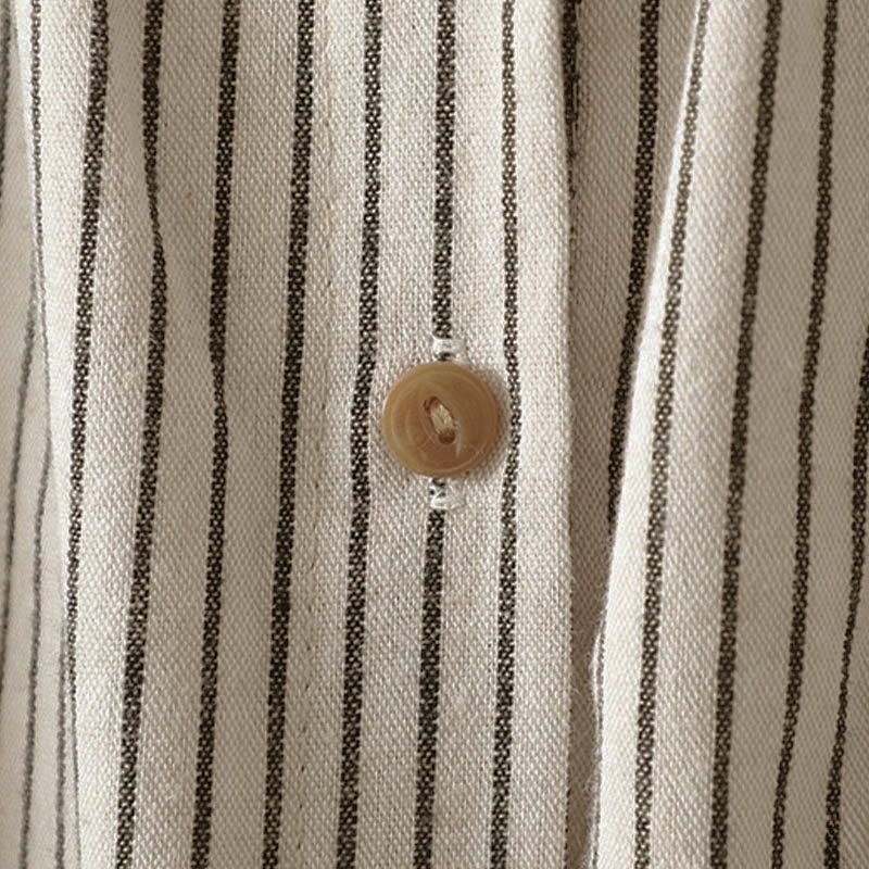 Camicia da donna a maniche lunghe con colletto rialzato, bottoni e tasca, motivo a righe autunnali Buddha Stones - image 8