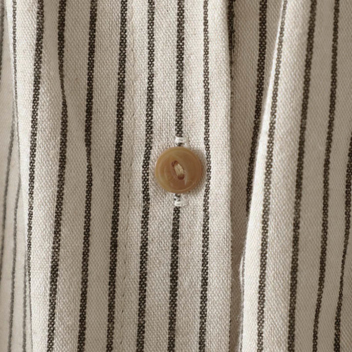 Camicia da donna a maniche lunghe con colletto rialzato, bottoni e tasca, motivo a righe autunnali Buddha Stones - image 8