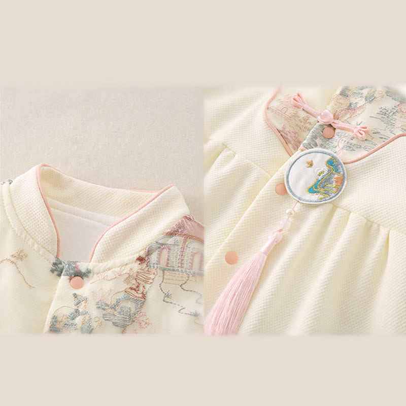 Tutina intera a maniche lunghe in cotone per bambina con design a padiglione, primavera-autunno, motivo Buddha Stones - image 11