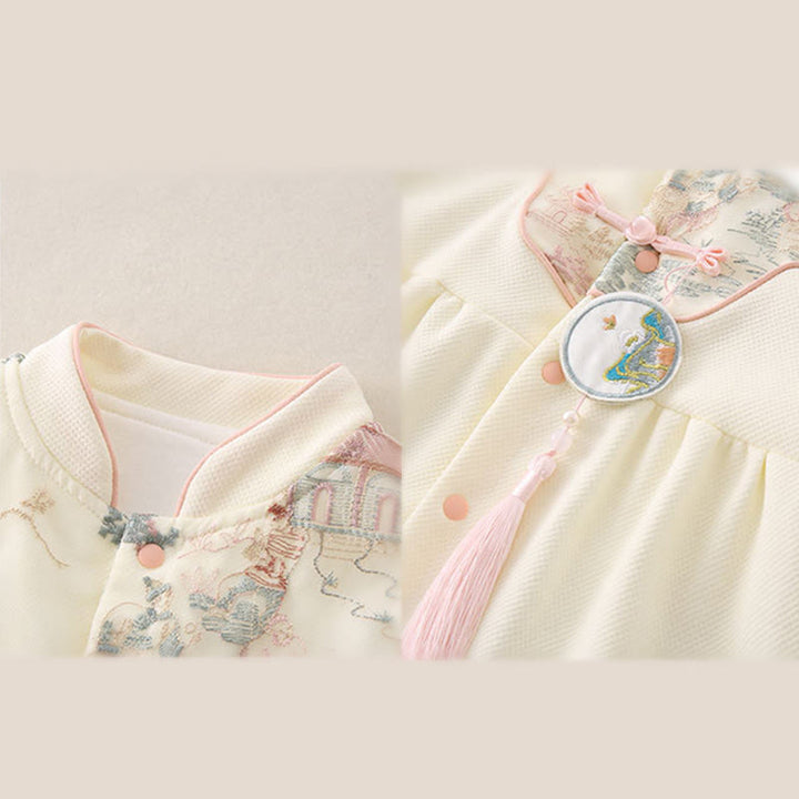 Tutina intera a maniche lunghe in cotone per bambina con design a padiglione, primavera-autunno, motivo Buddha Stones - image 11