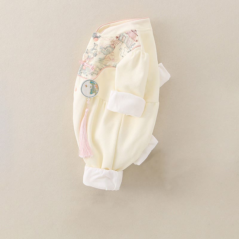 Tutina intera a maniche lunghe in cotone per bambina con design a padiglione, primavera-autunno, motivo Buddha Stones - image 4