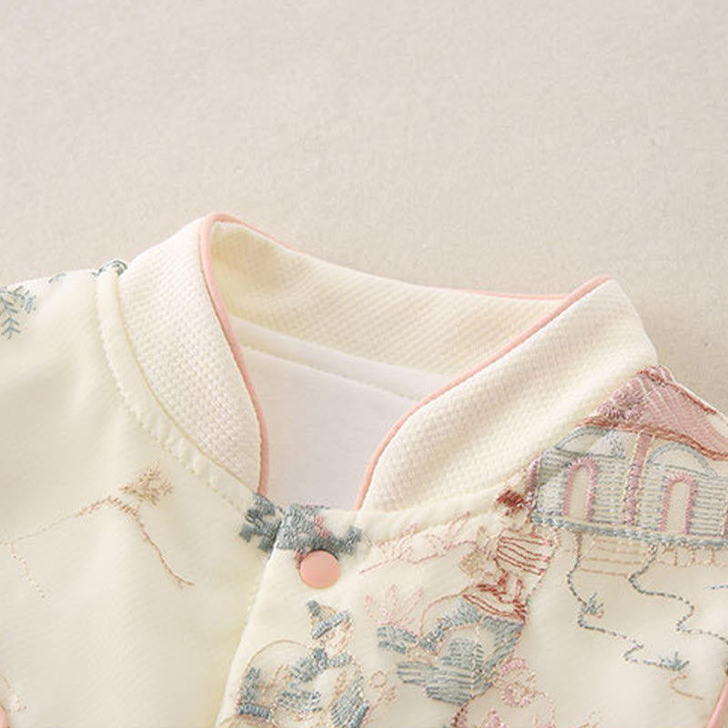 Tutina intera a maniche lunghe in cotone per bambina con design a padiglione, primavera-autunno, motivo Buddha Stones - image 5