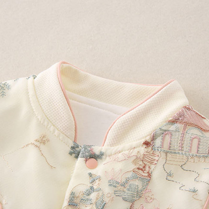 Tutina intera a maniche lunghe in cotone per bambina con design a padiglione, primavera-autunno, motivo Buddha Stones - image 5