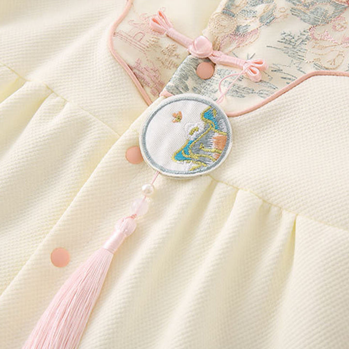 Tutina intera a maniche lunghe in cotone per bambina con design a padiglione, primavera-autunno, motivo Buddha Stones - image 6