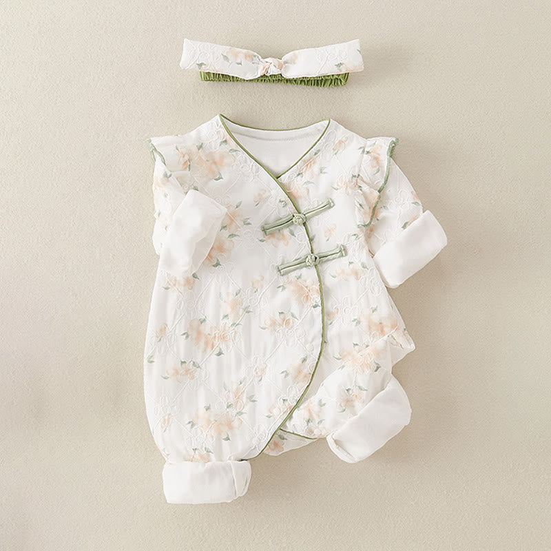 Tutina intera in cotone a maniche lunghe per bambina, con scollo a V, motivo: Buddha Stones, primavera/autunno, fiori giallo chiaro - image 2