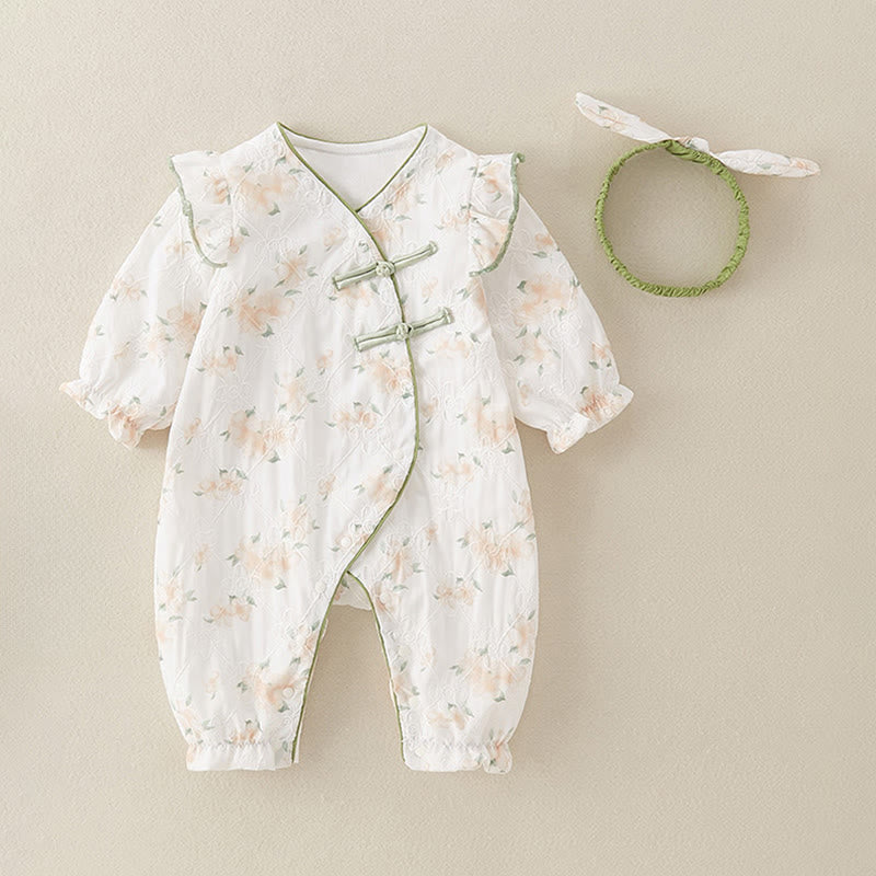 Tutina intera in cotone a maniche lunghe per bambina, con scollo a V, motivo: Buddha Stones, primavera/autunno, fiori giallo chiaro - image 3