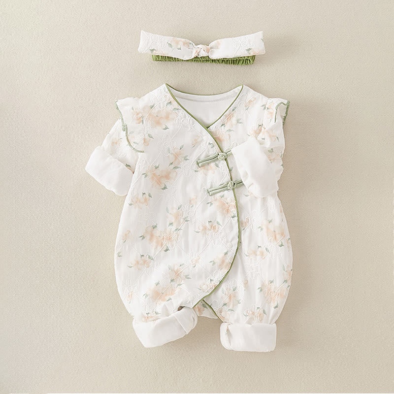 Tutina intera in cotone a maniche lunghe per bambina, con scollo a V, motivo: Buddha Stones, primavera/autunno, fiori giallo chiaro - image 4