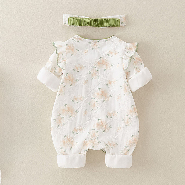 Tutina intera in cotone a maniche lunghe per bambina, con scollo a V, motivo: Buddha Stones, primavera/autunno, fiori giallo chiaro - image 1