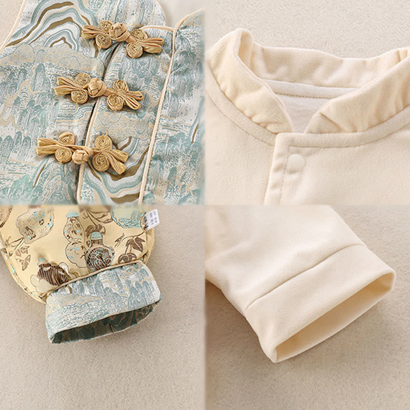 Set di abiti da bambino in cotone con maniche lunghe, giacca, pantaloni con elastico in vita e motivo a montagne invernali Buddha Stones, 3 pezzi - image 5