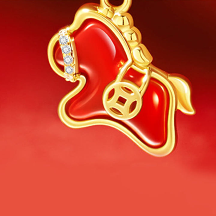 Collana con ciondolo in argento sterling 925 con moneta di rame dell'anno del cavallo, Buddha Stones e agata rossa. - image 3