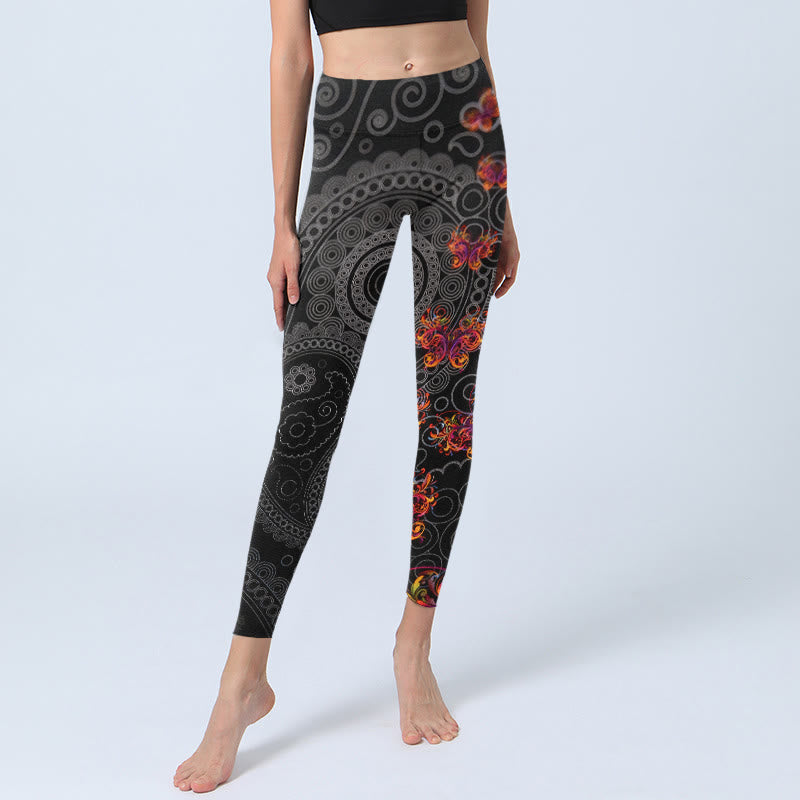 Leggings da palestra con motivo floreale e paisley a contrasto forte, pantaloni da yoga da donna, Buddha Stones - image 5