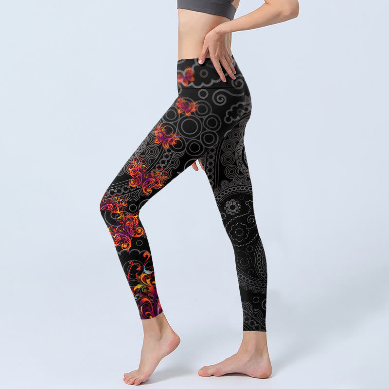 Leggings da palestra con motivo floreale e paisley a contrasto forte, pantaloni da yoga da donna, Buddha Stones - image 2