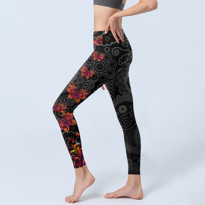 Leggings da palestra con motivo floreale e paisley a contrasto forte, pantaloni da yoga da donna, Buddha Stones - image 2